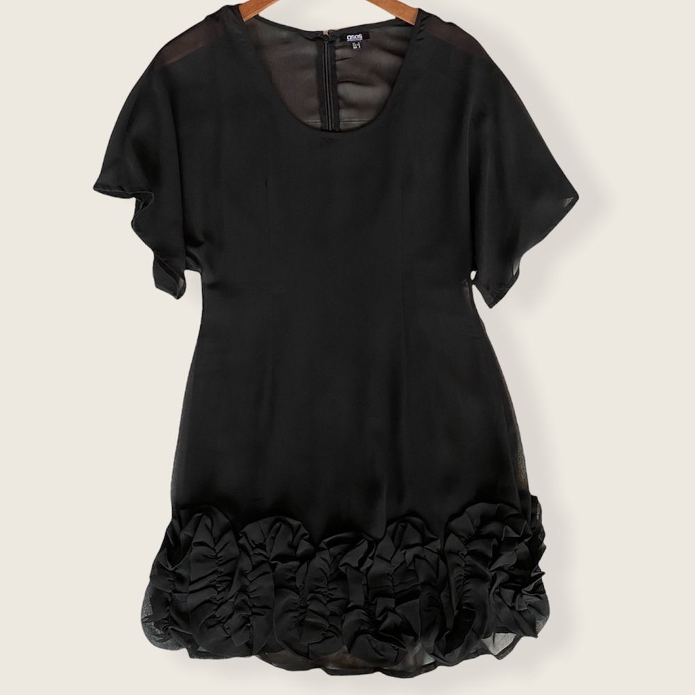 ASOS Black Ruffle Hem Batwing Sleeve Short Dress